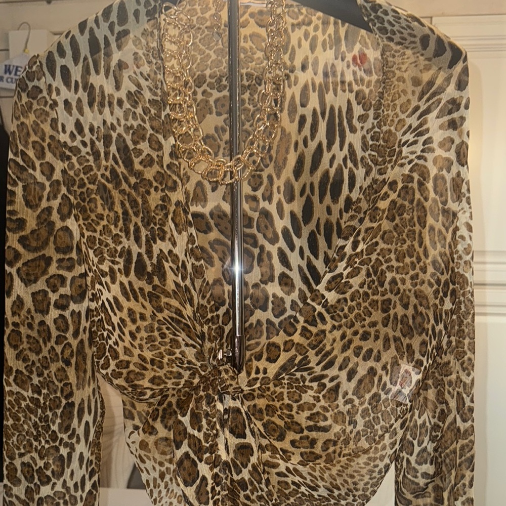 Leopard Print Sheer Blouse